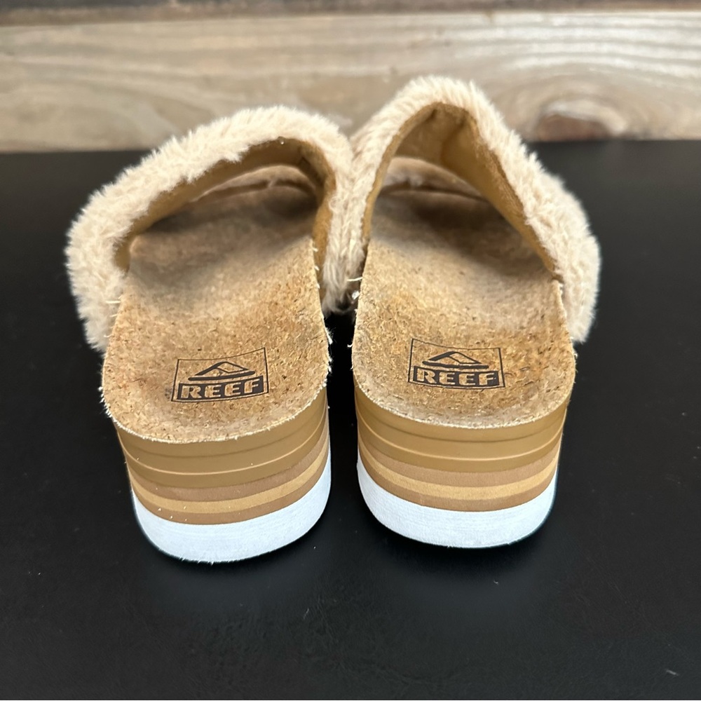 Reef Beige Fuzzy Strap Sandals - Picture 3 of 11